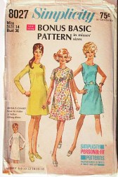 8027 SIMPLICITY BONUS BASIC DRESS SLEEVES OR NOT PATTERN 8 31.5"B ; 12 34 B" OR 18 40B choice